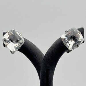 Vintage Sterling Silver Prong-Set Large Faceted Crystal Clip-On Earrings, Marked